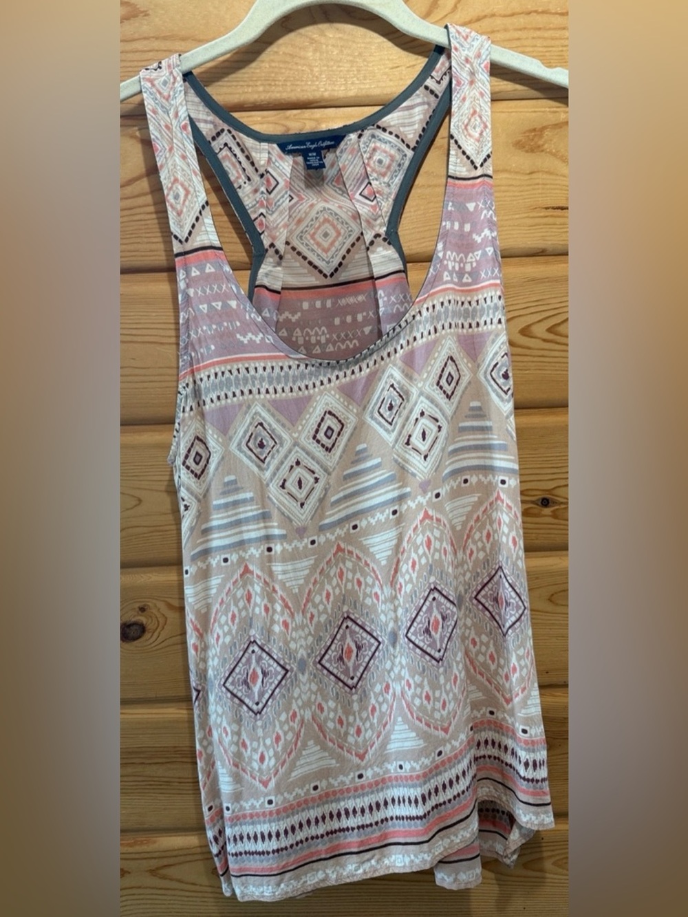 American Eagle Sleeveless Aztec Print Racerback Tank - Pink & Cream Medium